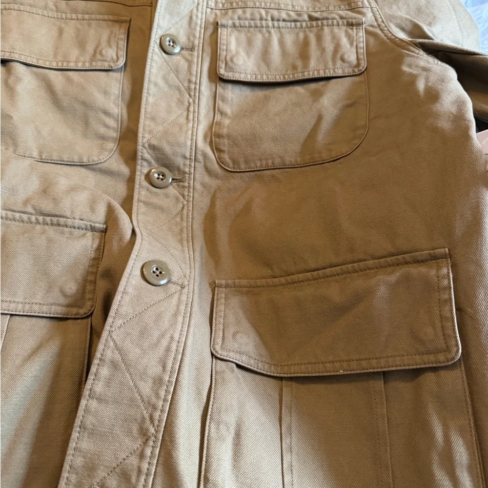 NWT J Crew Barn Jacket Flannel Lined Corduroy Collar Olive Green Small